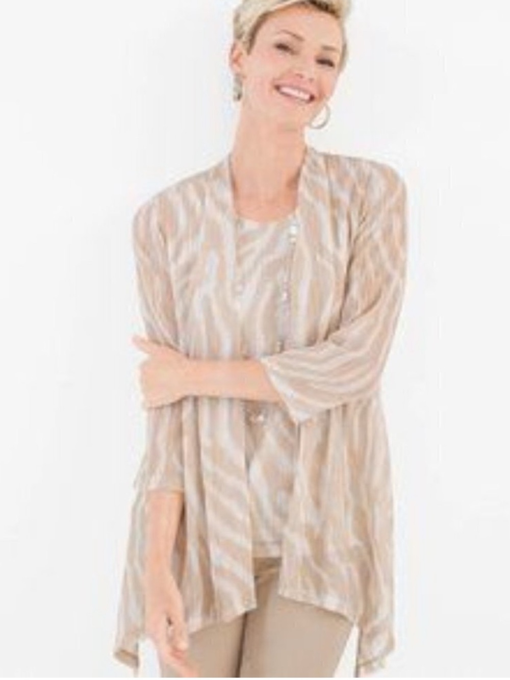 NWT New Chico”s Travelers Wheatmesh Cardigan Jacket Sonora Sand Size XXL